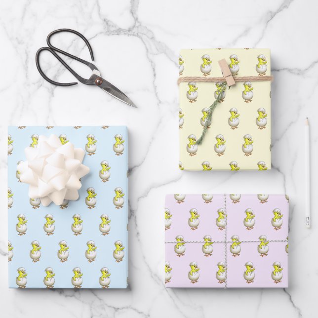 Hatched Easter Chicken Wrapping Paper Sheets (Front)