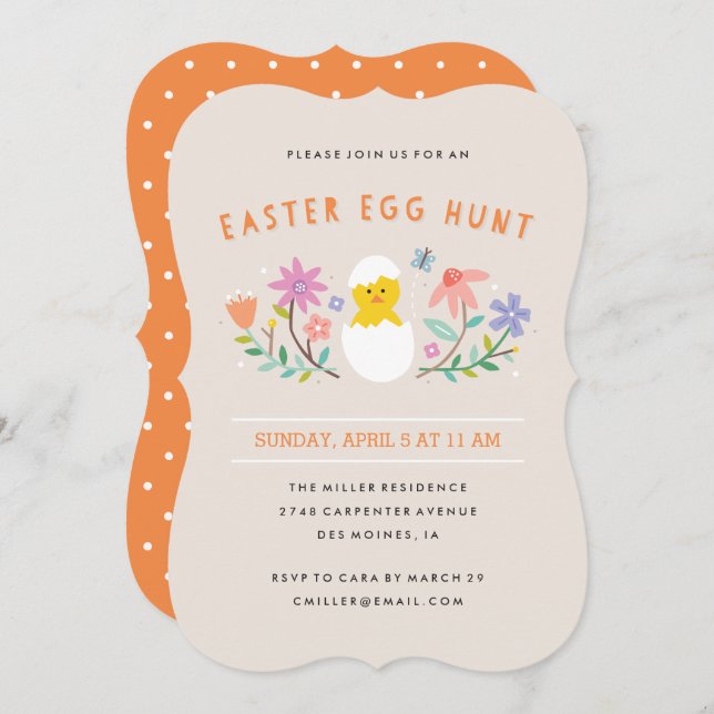 Hatched Easter Egg Hunt Invitation - Beige (Front/Back)