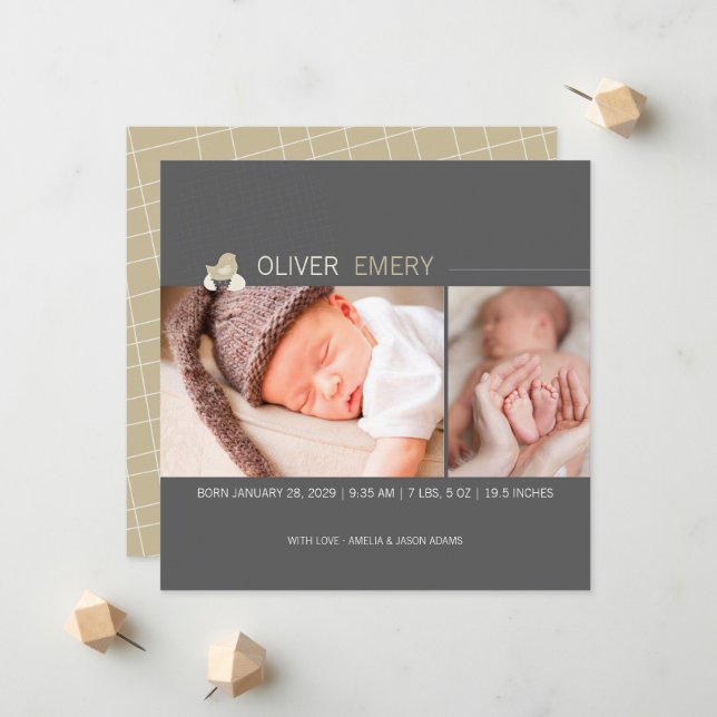 Hatched Egg Baby Chick Photo Birth Announcement (Front/Back In Situ)