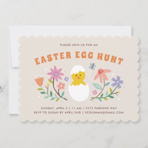 Hatched Floral Easter Egg Hunt Invitation _ Beige