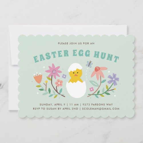 Hatched Floral Easter Egg Hunt Invitation _ Mint