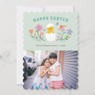 Hatched Floral Easter Holiday Photo Card - Mint