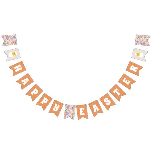 Hatched Floral Easter Party Bunting Banner _ Beige