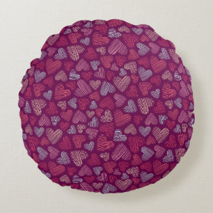 Hatched Scribbled Hearts Texture Pattern Round Pillow