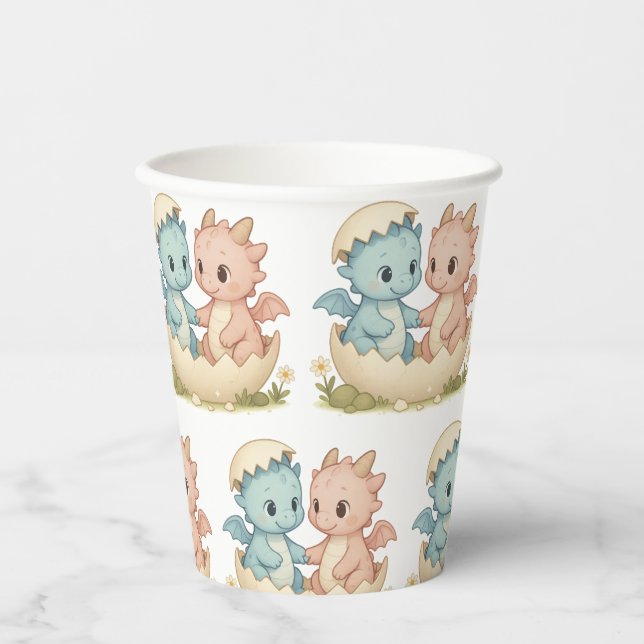 Hatched Twins Baby Dragon Fantasy Party Paper Cups (Front)