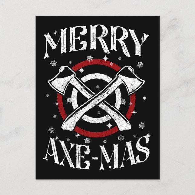 Hatchet Axe Throwing Lumberjack Merry Axe-mas Holiday Postcard (Front)