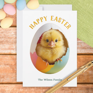 Hatching Chick Colorful Egg Personalized Easter Holiday Card