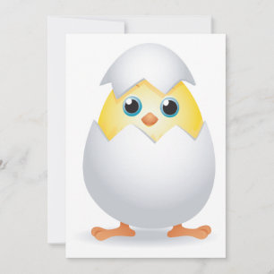 Hatching Chick Yellow Baby Chicken in Egg Shell Invitation