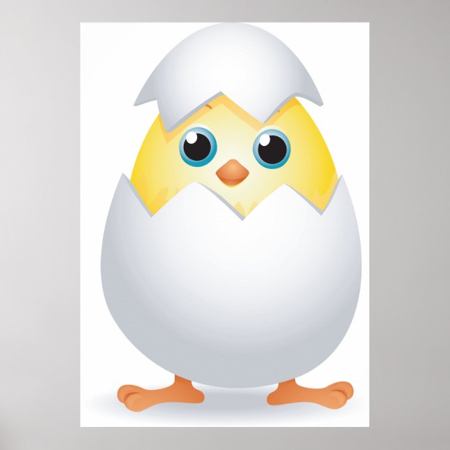 Hatching Chick Yellow Baby Chicken in Egg Shell Poster (Front)