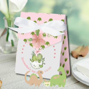 Hatching Dino with Pink Bow Baby Shower Favor Boxes