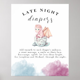 Hatching Dragon Baby Shower Late Night Diapers Poster