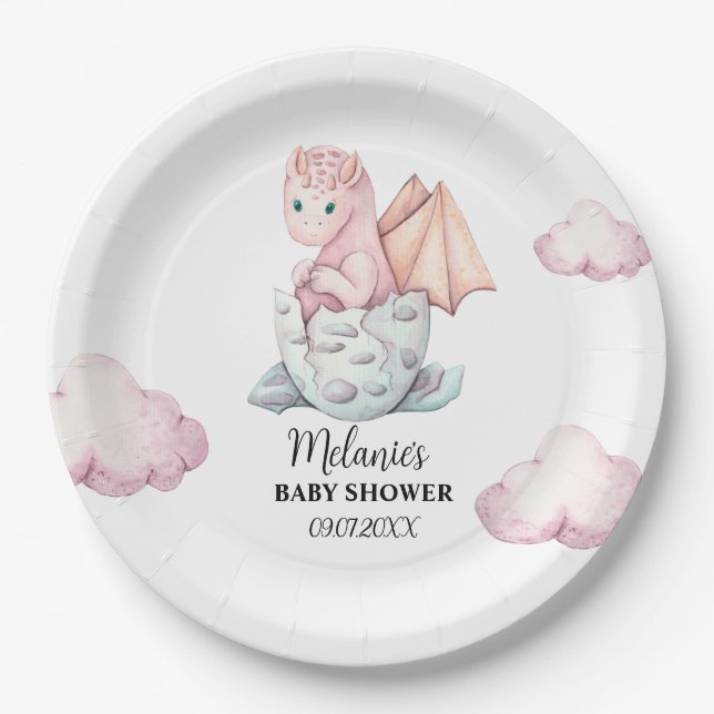 Hatching Dragon Baby Shower Paper Plates (Front)