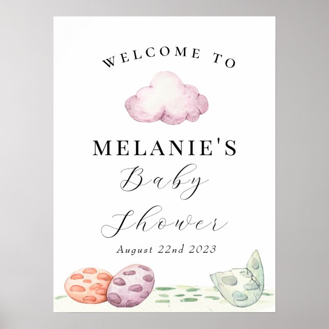 Hatching Dragon Eggs Prehistoric Baby Shower Poster (Front)