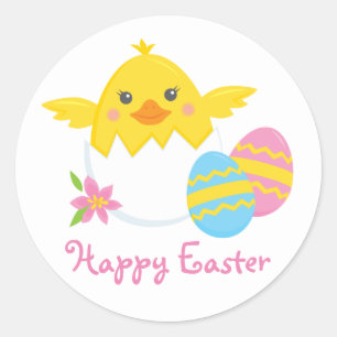 Hatching Easter Chick Happy Easter Round Sticker