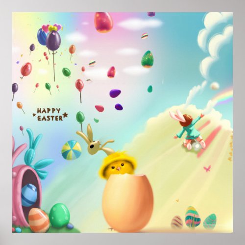 Hatching Festivities A Chick  Bunnys Easter Fro Poster