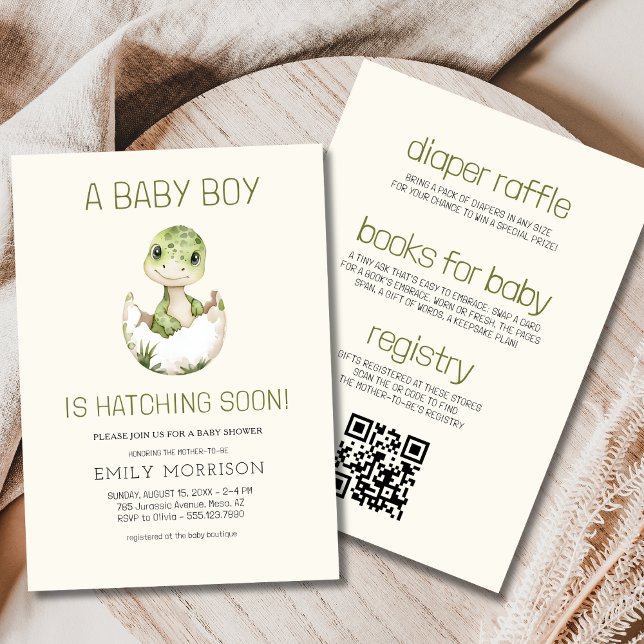 Hatching Soon All in One Dinosaur Baby Boy Shower Invitation (Creator Uploaded)