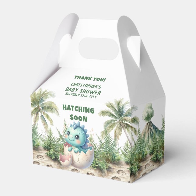 Hatching Soon Baby Boy Dinosaur Party Favor Box (Front Side)