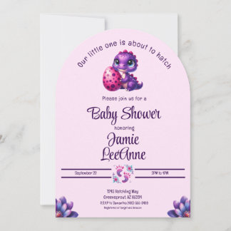 Hatching Soon Baby Dinosaur Pink Baby Shower Invitation