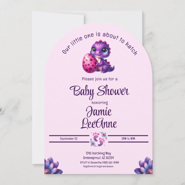 Hatching Soon Baby Dinosaur Pink Baby Shower Invitation (Front)