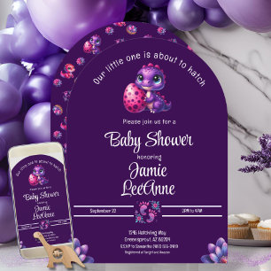 Hatching Soon Baby Dinosaur Purple Baby Shower Invitation