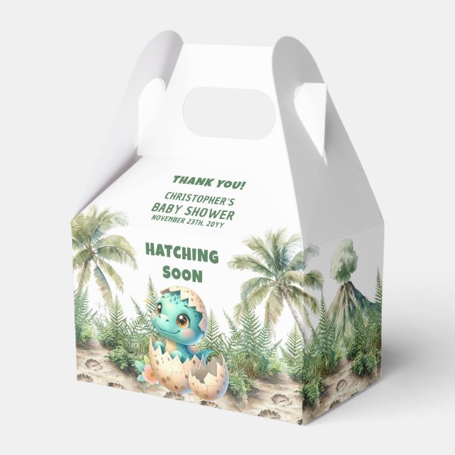 Hatching Soon Baby Shower Dinosaur Favor Box (Front Side)