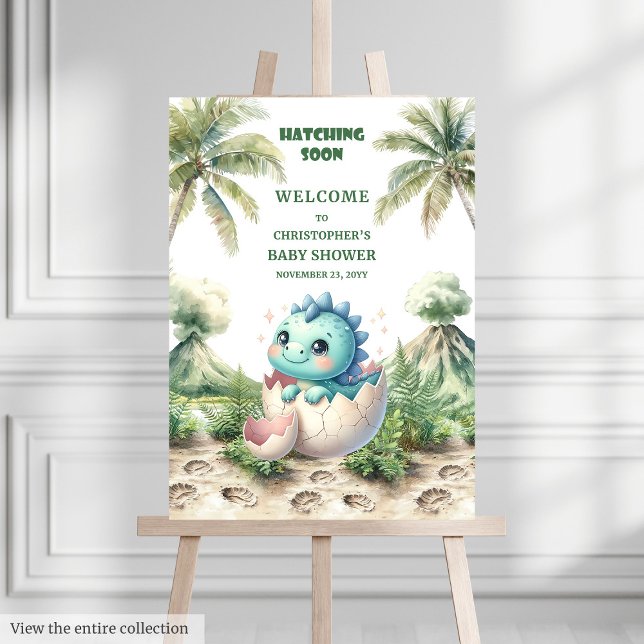 Hatching Soon Baby Shower Poster with Dino (Hatching Soon Baby Shower Poster with Dino)