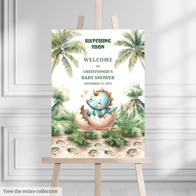 Hatching Soon Baby Shower Welcome Sign Blue Dino (Hatching Soon Baby Shower Welcome Sign Blue Dino)