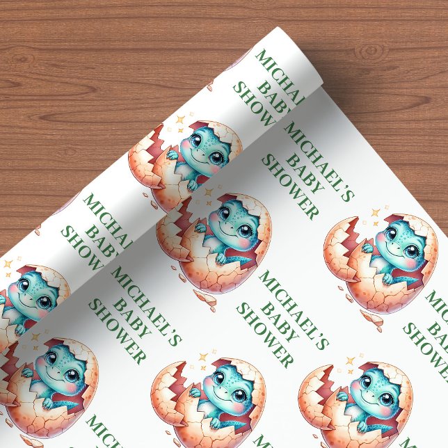 Hatching Soon Baby Shower Wrapping Paper Dino Them (Hatching Soon Baby Shower Wrapping Paper Dino Theme)