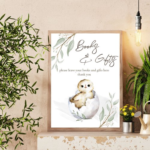 Hatching soon bird baby shower books gifts sign