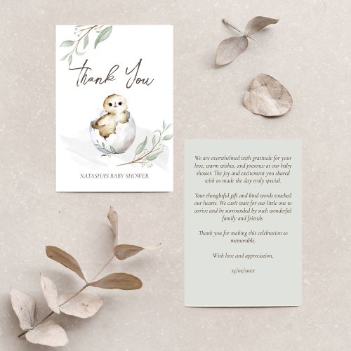 Hatching soon bird spring baby shower thank you card