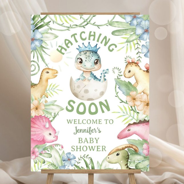Hatching Soon Boy Dino Baby Shower Welcome Sign (Creator Uploaded)