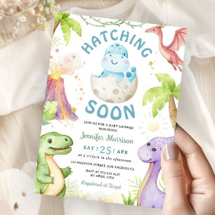 Hatching Soon Boy Dinosaur Baby Shower Invitation