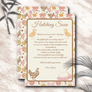 Hatching Soon Chicken Baby Girl Shower Thank You Card
