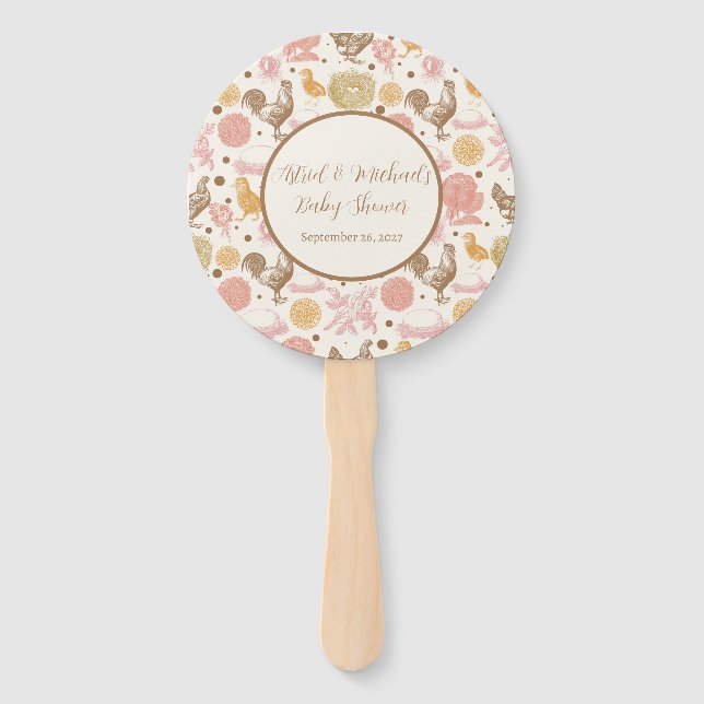 Hatching Soon Chicken Girl Baby Shower Hand Fan (Front)