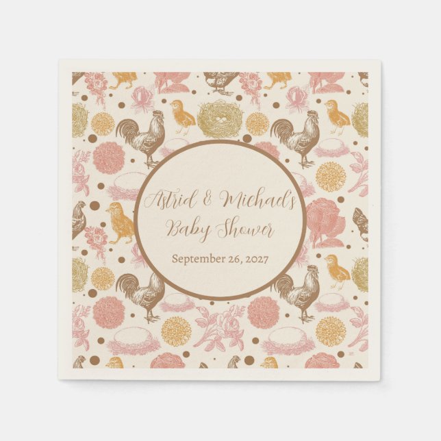 Hatching Soon Chicken Girl Baby Shower Napkins (Front)