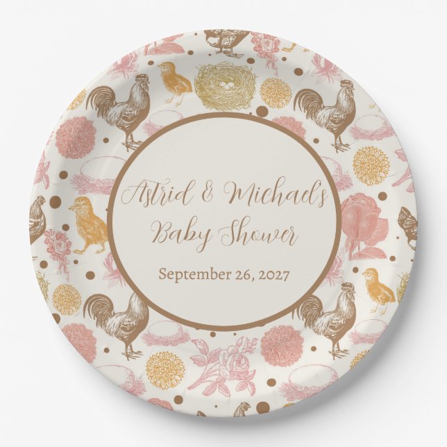 Hatching Soon Chicken Girl Baby Shower Paper Plates (Front)