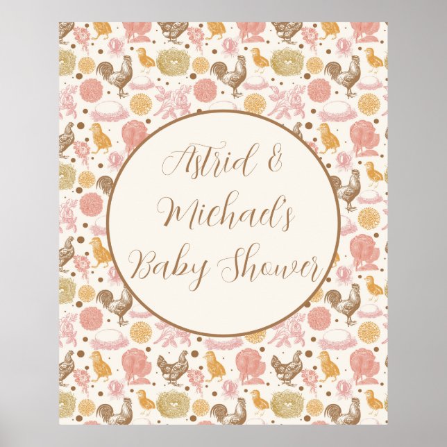Hatching Soon Chicken Girl Baby Shower Poster (Front)