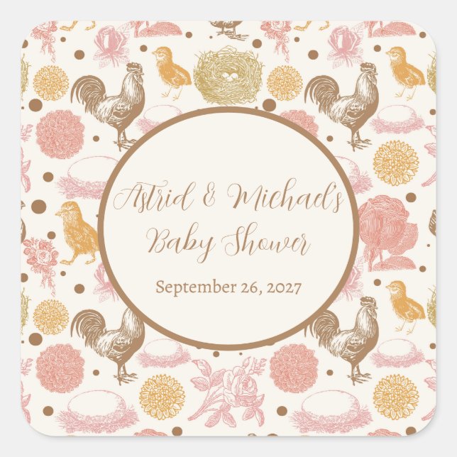 Hatching Soon Chicken Girl Baby Shower Square Sticker (Front)
