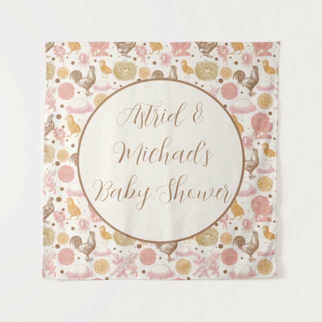 Hatching Soon Chicken Girl Baby Shower Tapestry (Front)