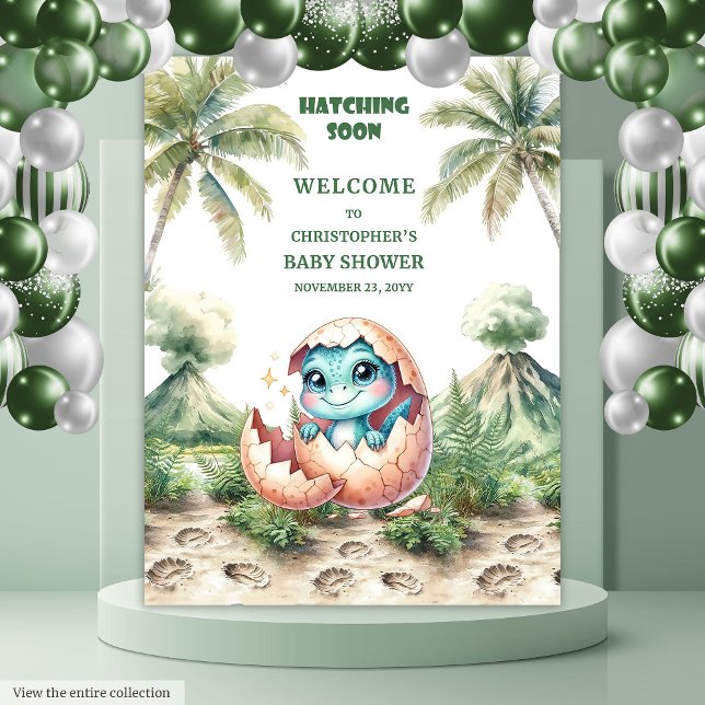 Hatching Soon Cute Baby Dinosaur Shower Backdrop (Hatching Soon Cute Baby Dinosaur Shower Backdrop)