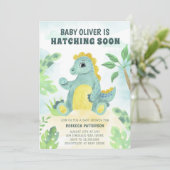 Hatching Soon Cute Boy Dinosaur Baby Shower Invitation (Standing Front)