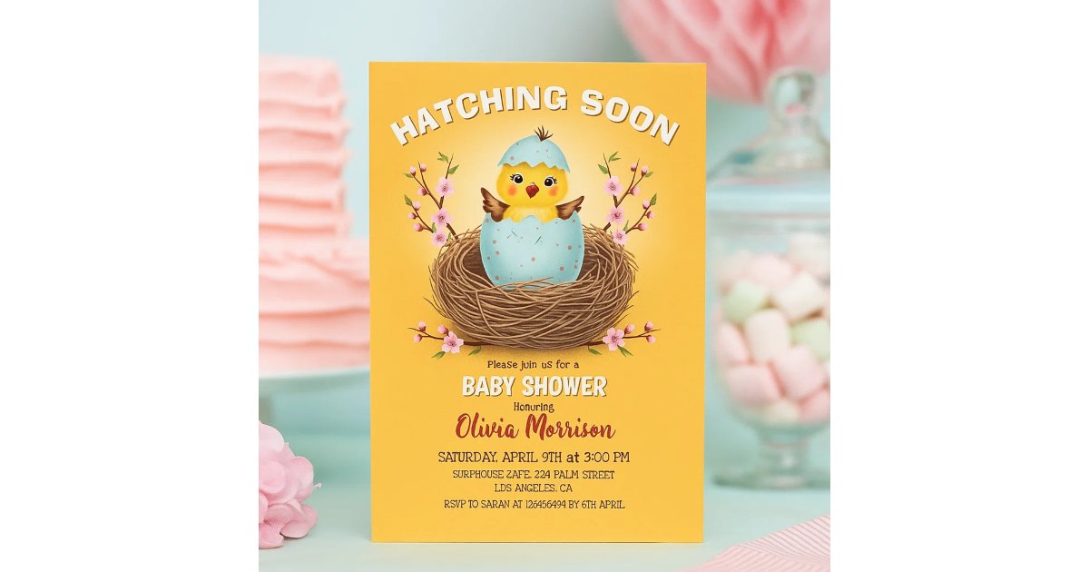 Hatching Soon Cute Chick Baby Shower Invitation – | Zazzle
