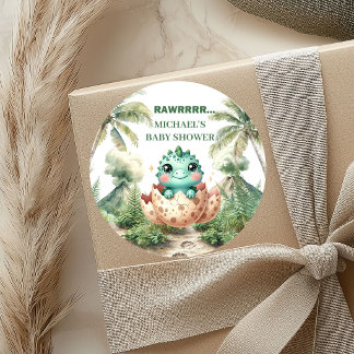 Hatching Soon Cute Dino Baby Shower Stickers