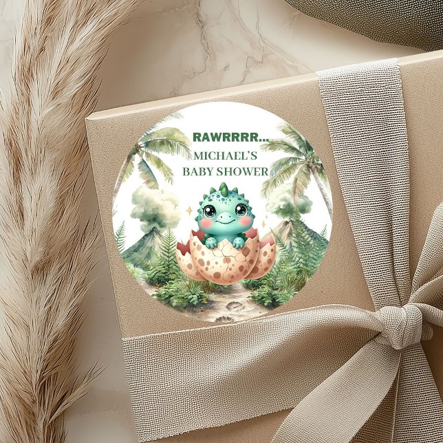 Hatching Soon Cute Dino Baby Shower Stickers (Hatching Soon Cute Dino Baby Shower Stickers)