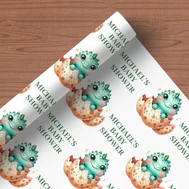 Hatching Soon Cute Dino Baby Shower Wrapping Paper (Hatching Soon Cute Dino Baby Shower Wrapping Paper)