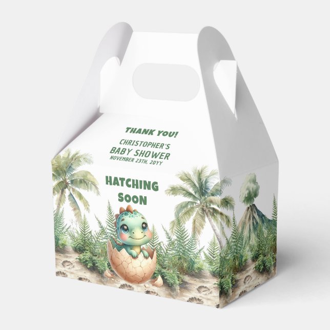 Hatching Soon Cute Dinosaur Baby Boy Favor Box (Front Side)