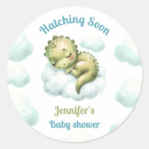Hatching Soon Cute Dinosaur Blue Boy Baby Shower Classic Round Sticker