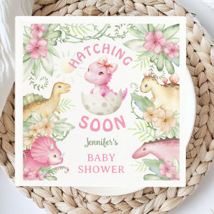 Hatching Soon Dino Girl Dinosaur Baby Shower Napkins