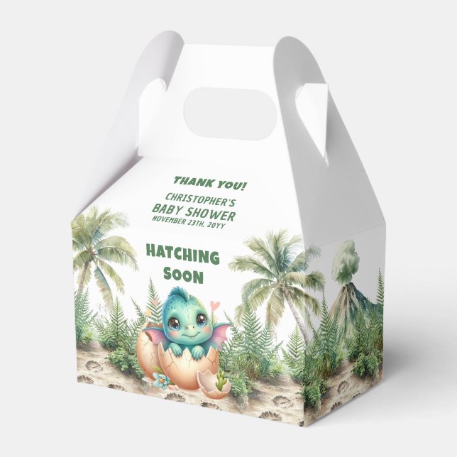 Hatching Soon Dinosaur Baby Party Favor Box (Front Side)