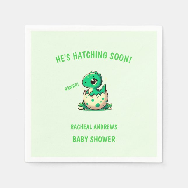 Hatching soon Dinosaur Baby Shower Baby Shower Napkins (Front)
